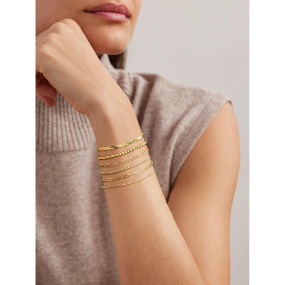 Dainty Stackable Gold Bracelets for Women 14K Plated Cuban Paperclip Chain - Picture 5 of 8